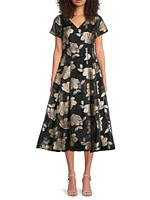 Jacquard Organza V-Neck Midi-Dress