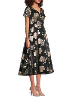 Jacquard Organza V-Neck Midi-Dress