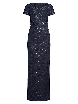 Sequined Illusion-Neck Gown