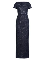 Sequined Illusion-Neck Gown