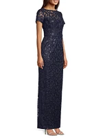 Sequined Illusion-Neck Gown