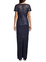 Sequined Illusion-Neck Gown