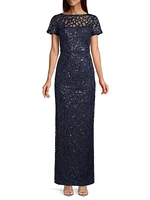 Sequined Illusion-Neck Gown