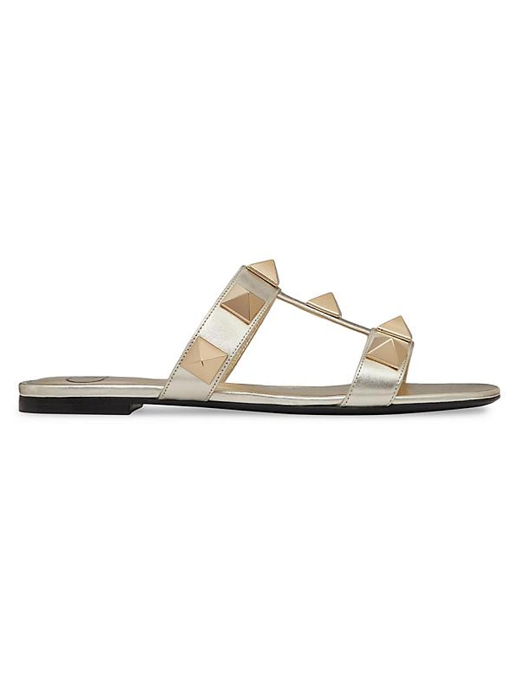 Roman Stud Metallic Nappa Slide Sandals With Matching Studs