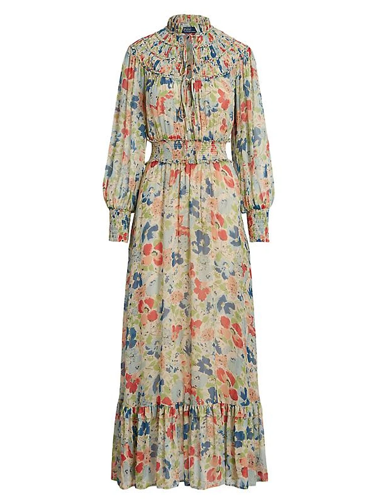 Floral Crinkle Blouson Maxi Dress