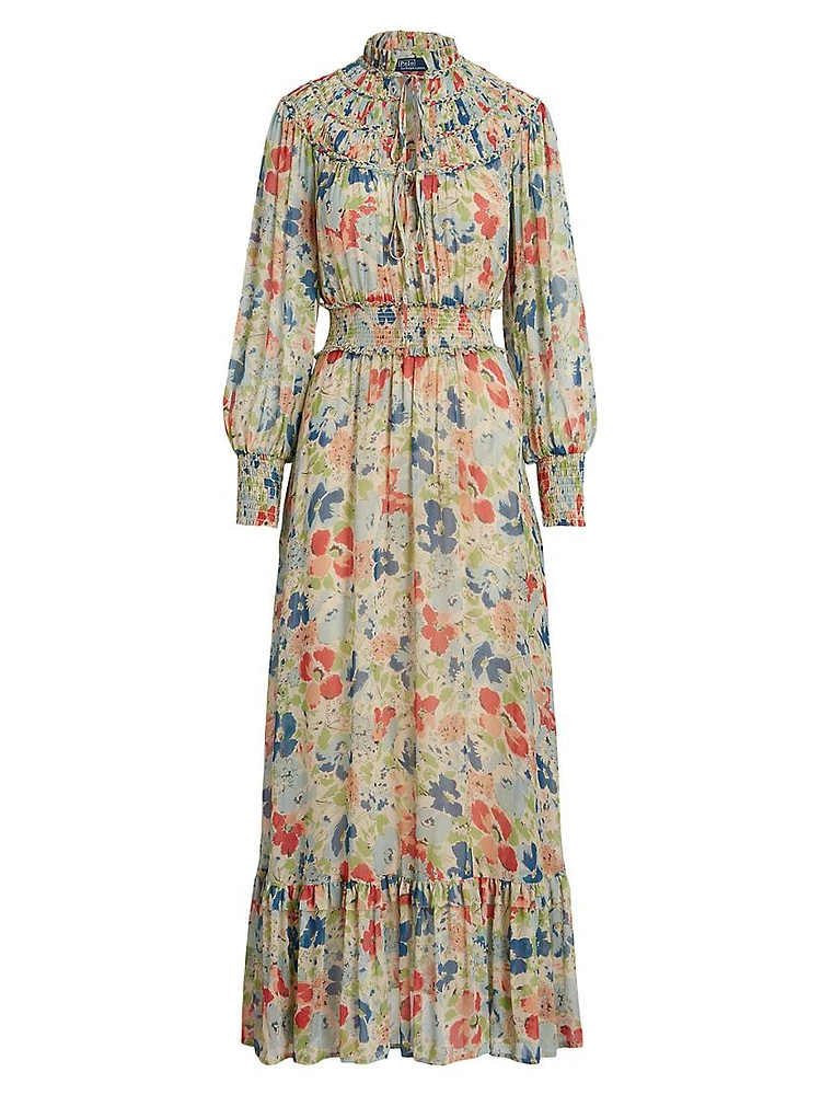 Floral Crinkle Blouson Maxi Dress