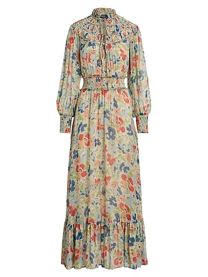 Floral Crinkle Blouson Maxi Dress