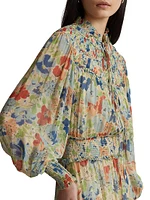 Floral Crinkle Blouson Maxi Dress