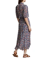 Floral Tie-Neck Midi-Dress