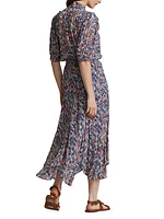 Floral Tie-Neck Midi-Dress