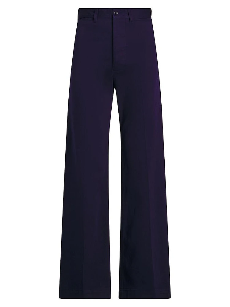 Wide-Leg Cotton-Blend Twill Pants