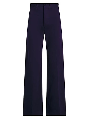 Wide-Leg Cotton-Blend Twill Pants