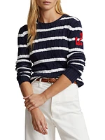 Cotton Striped Cable-Knit Sweater