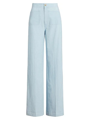 Chambray Wide-Leg Pants