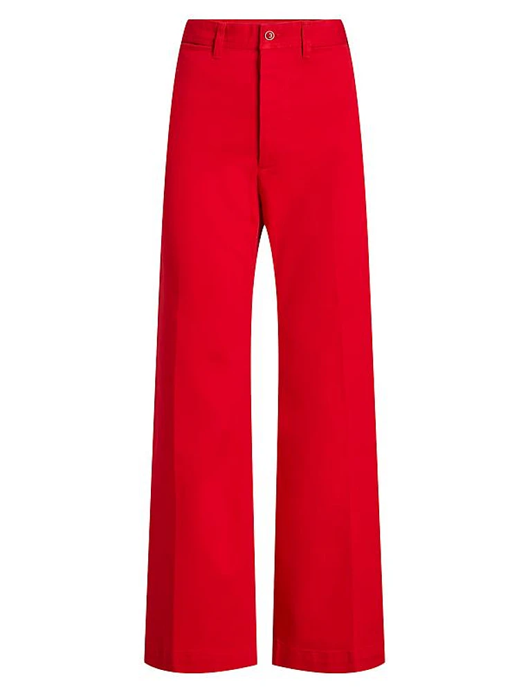 Cotton Twill Wide-Leg Pants