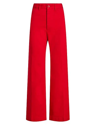 Cotton Twill Wide-Leg Pants