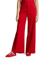 Cotton Twill Wide-Leg Pants