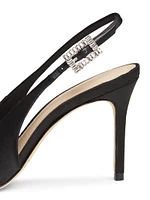 85MM Crystal-Buckle Satin Slingback Pumps