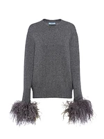 Feather-Trimmed Cashmere Crew-Neck Sweater