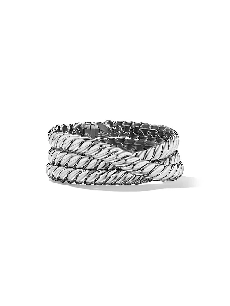 Sculpted Cable Triple Wrap Bracelet Sterling Silver