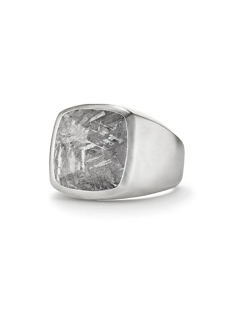 Meteorite Signet Ring Sterling Silver, 19mm