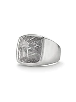 Meteorite Signet Ring Sterling Silver, 19mm