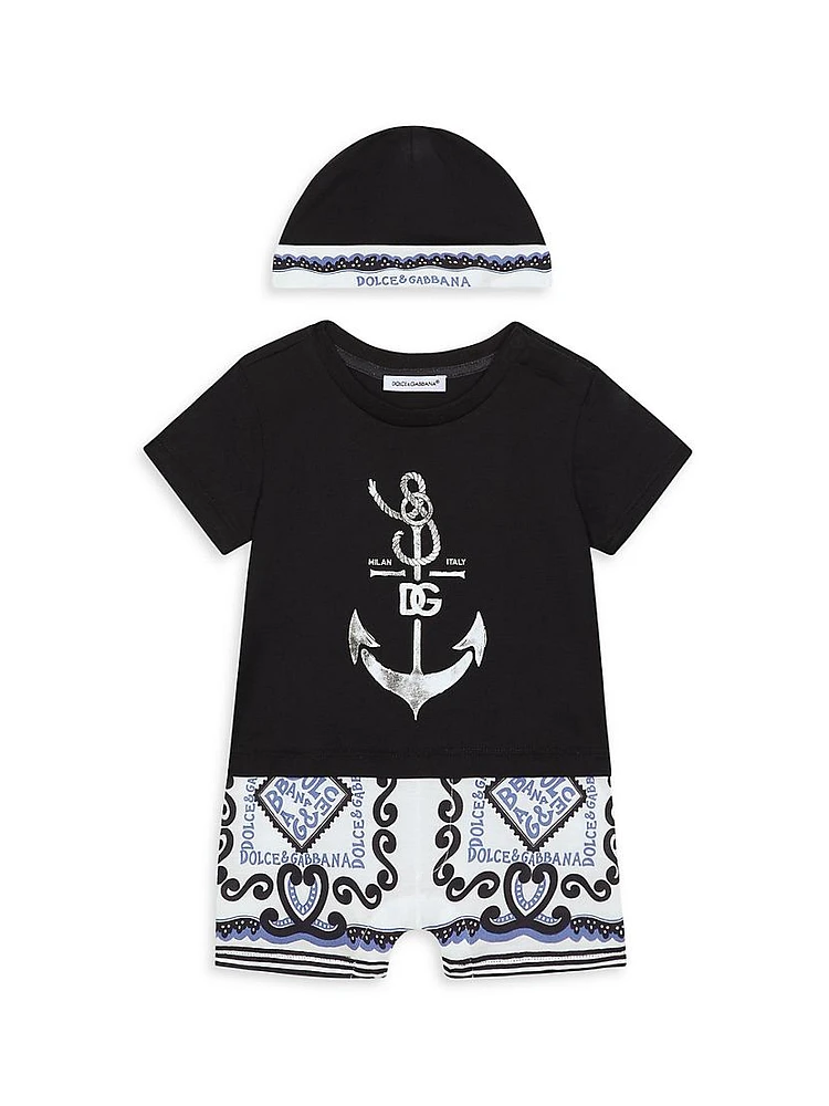 Baby Boy's Marine Beanie, T-Shirt & Shorts Set