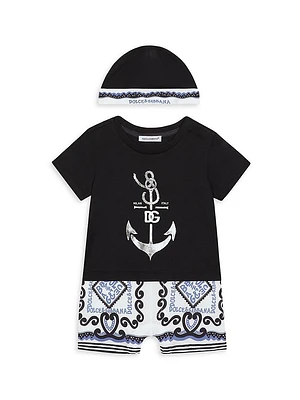 Baby Boy's Marine Beanie, T-Shirt & Shorts Set