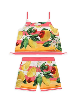 Little Girl's & 2-Piece Striped Fruit Print Top Shorts Set