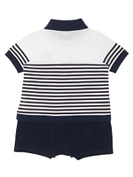 Baby Boy's Striped Polo-Shirt Shortall