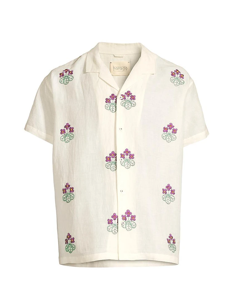 Craft Heritage Floral-Embroidered Linen Camp Shirt