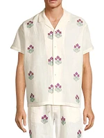 Craft Heritage Floral-Embroidered Linen Camp Shirt