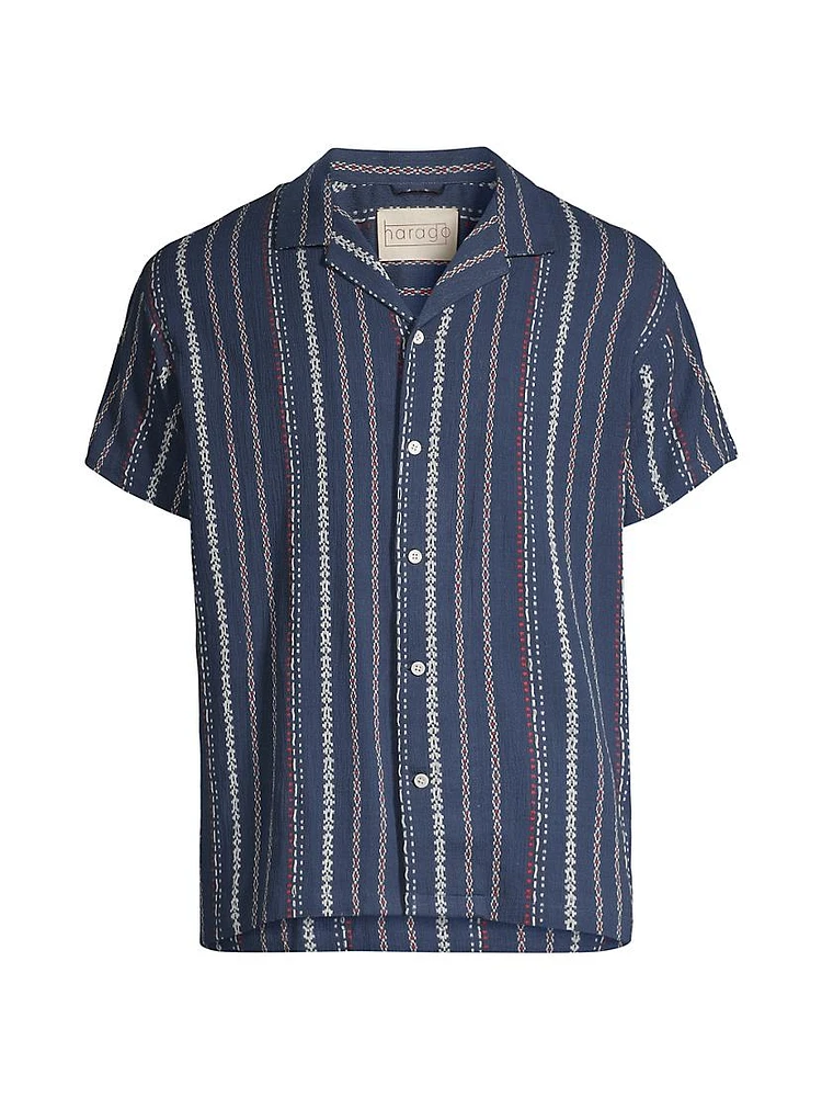 Craft Heritage Stripe-Embroidered Camp Shirt