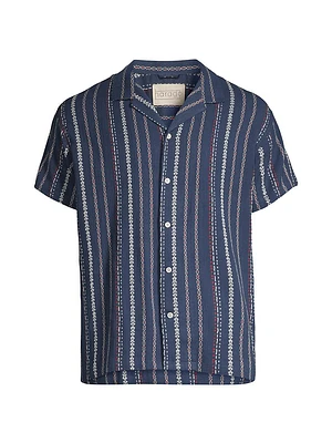 Craft Heritage Stripe-Embroidered Camp Shirt