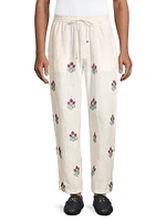 Craft Heritage Floral-Embroidered Linen Pants