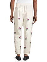 Craft Heritage Floral-Embroidered Linen Pants