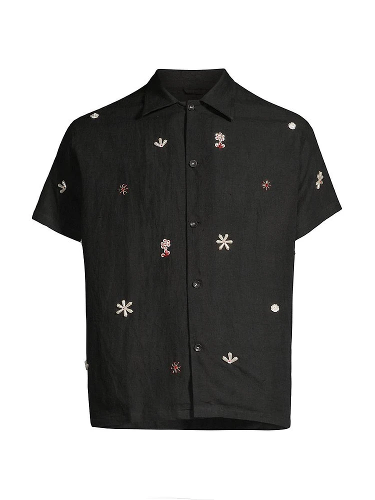 Craft Heritage Embroidered Linen Button-Front Shirt