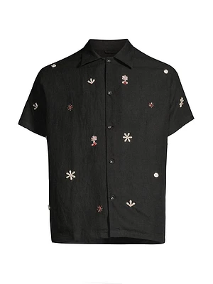 Craft Heritage Embroidered Linen Button-Front Shirt