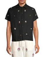 Craft Heritage Embroidered Linen Button-Front Shirt