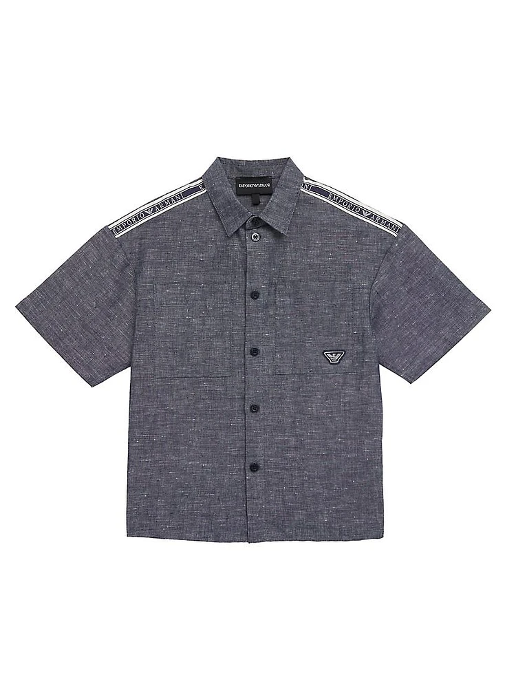 Little Boy's & Logo Tape Button-Front Shirt