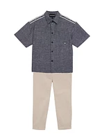 Little Boy's & Logo Tape Button-Front Shirt