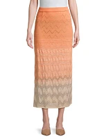 Ombré Pointelle Knit Midi-Skirt