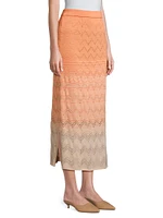 Ombré Pointelle Knit Midi-Skirt