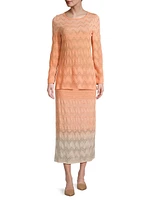 Ombré Pointelle Knit Midi-Skirt