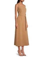 Square Neck Belted Midi-Dress