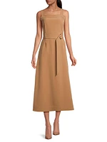 Square Neck Belted Midi-Dress