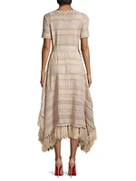 Fringe-Trim Pointelle Knit Midi-Dress