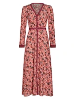 Lea Silk Floral Long-Sleeve Midi Dress