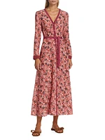 Lea Silk Floral Long-Sleeve Midi Dress