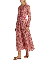 Lea Silk Floral Long-Sleeve Midi Dress